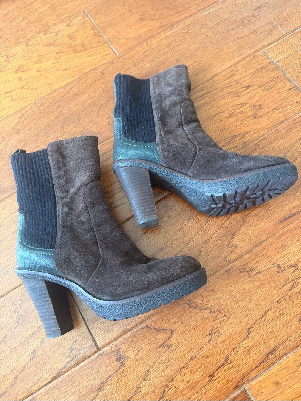 Women's Brown Suede and Leather High-Heel Ankle Boots